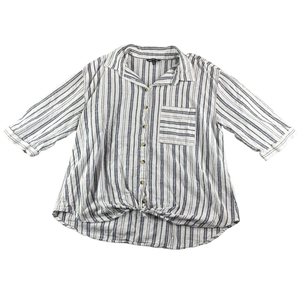 Unique Spectrum Shirt Womens 1X White Button Up Stripped Long Sleeve Casual